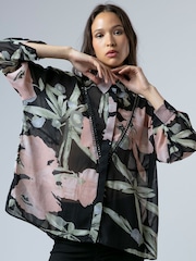 Religion Black Oversized Ava Shirt in Beautiful Floral Prime Print and Bead Detail - Image 1 of 4