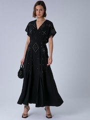 Religion Black Sarah Maxi Boho Occasion Dress With All Over Stud And Embelishment In Silver And Gold - Image 1 of 8