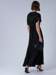 Religion Black Sarah Maxi Boho Occasion Dress With All Over Stud And Embelishment In Silver And Gold - Image 4 of 8