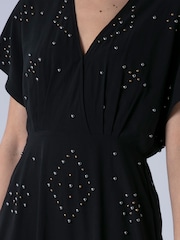 Religion Black Sarah Maxi Boho Occasion Dress With All Over Stud And Embelishment In Silver And Gold - Image 5 of 8