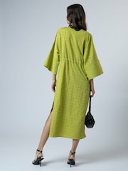 Religion Green Long Line Helena Kaftan Occasion Dress with All Over Sequin Pattern and Tassle Tie Waist Band - Image 4 of 8