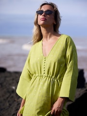 Religion Green Long Line Helena Kaftan Occasion Dress with All Over Sequin Pattern and Tassle Tie Waist Band - Image 6 of 8