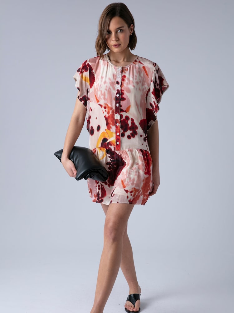 Religion Pink Ara Tunic Dress with Ruffle Sleeves and Lace Trim - Image 2 of 7