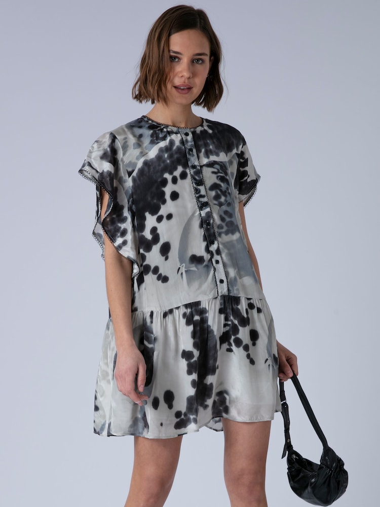 Religion Black Ara Tunic Dress with Ruffle Sleeves and Lace Trim - Image 1 of 8