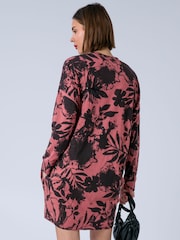 Religion Orange Libby Long Sleeved Tunic Jersey Dress In Coral Floral Botanic Print With Hand Beading - Image 4 of 7