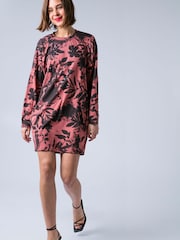 Religion Orange Libby Long Sleeved Tunic Jersey Dress In Coral Floral Botanic Print With Hand Beading - Image 5 of 7
