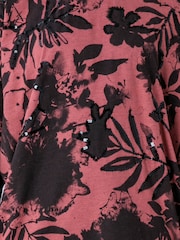 Religion Orange Libby Long Sleeved Tunic Jersey Dress In Coral Floral Botanic Print With Hand Beading - Image 7 of 7
