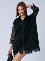 Religion Black Ellie Oversized Occasion Shirt Kaftan Dress In Intricate Lace - Image 6 of 8