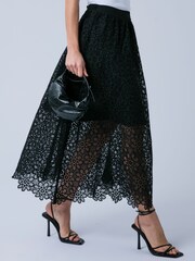 Religion Black Ellie Full Maxi Occasion Skirt In Intricate Lace With Pockets - Image 1 of 7