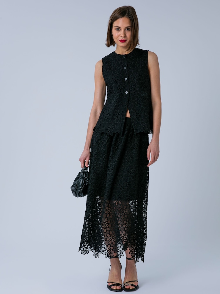 Religion Black Ellie Full Maxi Occasion Skirt In Intricate Lace With Pockets - Image 2 of 7