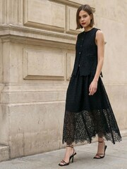 Religion Black Ellie Full Maxi Occasion Skirt In Intricate Lace With Pockets - Image 6 of 7