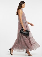 Religion Citrine Tiered Maxi Halter Neck Occasion Dress In Gold Jaquard With Tie Dye - 画像 4 / 7