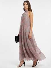 Religion Citrine Tiered Maxi Halter Neck Occasion Dress In Gold Jaquard With Tie Dye - 画像 5 / 7