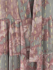 Religion Citrine Tiered Maxi Halter Neck Occasion Dress In Gold Jaquard With Tie Dye - 画像 7 / 7