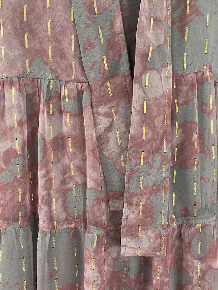 Religion Citrine Tiered Maxi Halter Neck Occasion Dress In Gold Jaquard With Tie Dye - 画像 7 / 7