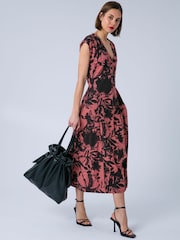 Religion Orange Libby V-Neck Jersey Dress In Coral Floral Print With Beading And Pockets - Image 1 of 7