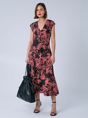 Religion Orange Libby V-Neck Jersey Dress In Coral Floral Print With Beading And Pockets - Image 2 of 7