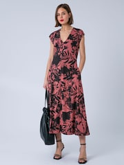 Religion Orange Libby V-Neck Jersey Dress In Coral Floral Print With Beading And Pockets - Image 3 of 7