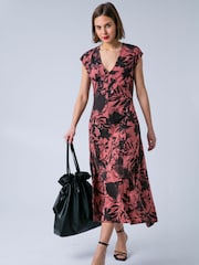 Religion Orange Libby V-Neck Jersey Dress In Coral Floral Print With Beading And Pockets - Image 4 of 7