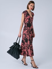 Religion Orange Libby V-Neck Jersey Dress In Coral Floral Print With Beading And Pockets - Image 5 of 7