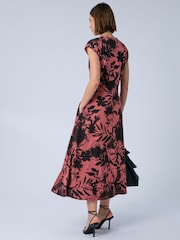 Religion Orange Libby V-Neck Jersey Dress In Coral Floral Print With Beading And Pockets - Image 6 of 7