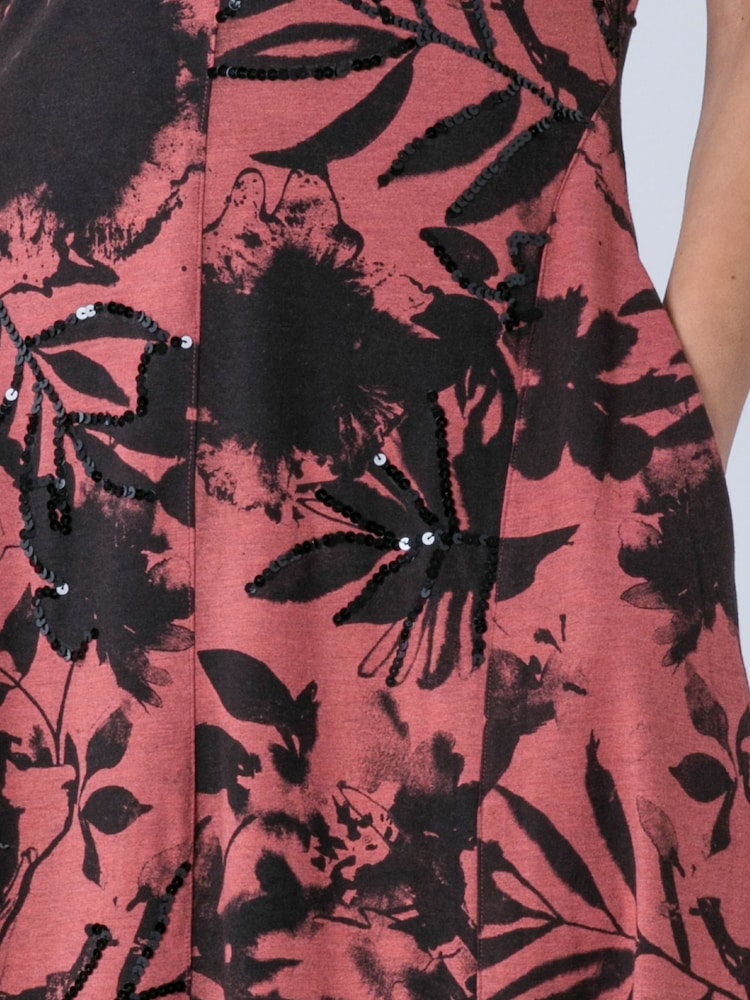 Religion Orange Libby V-Neck Jersey Dress In Coral Floral Print With Beading And Pockets - Image 7 of 7