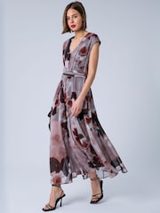 Religion Pink Lilian Maxi V-Neck Occasion Dress With Tie Waist and Stud Neck trim in Ocelot - Image 2 of 8