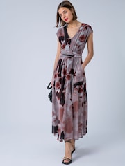 Religion Pink Lilian Maxi V-Neck Occasion Dress With Tie Waist and Stud Neck trim in Ocelot - Image 4 of 8