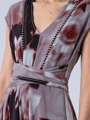 Religion Pink Lilian Maxi V-Neck Occasion Dress With Tie Waist and Stud Neck trim in Ocelot - Image 7 of 8