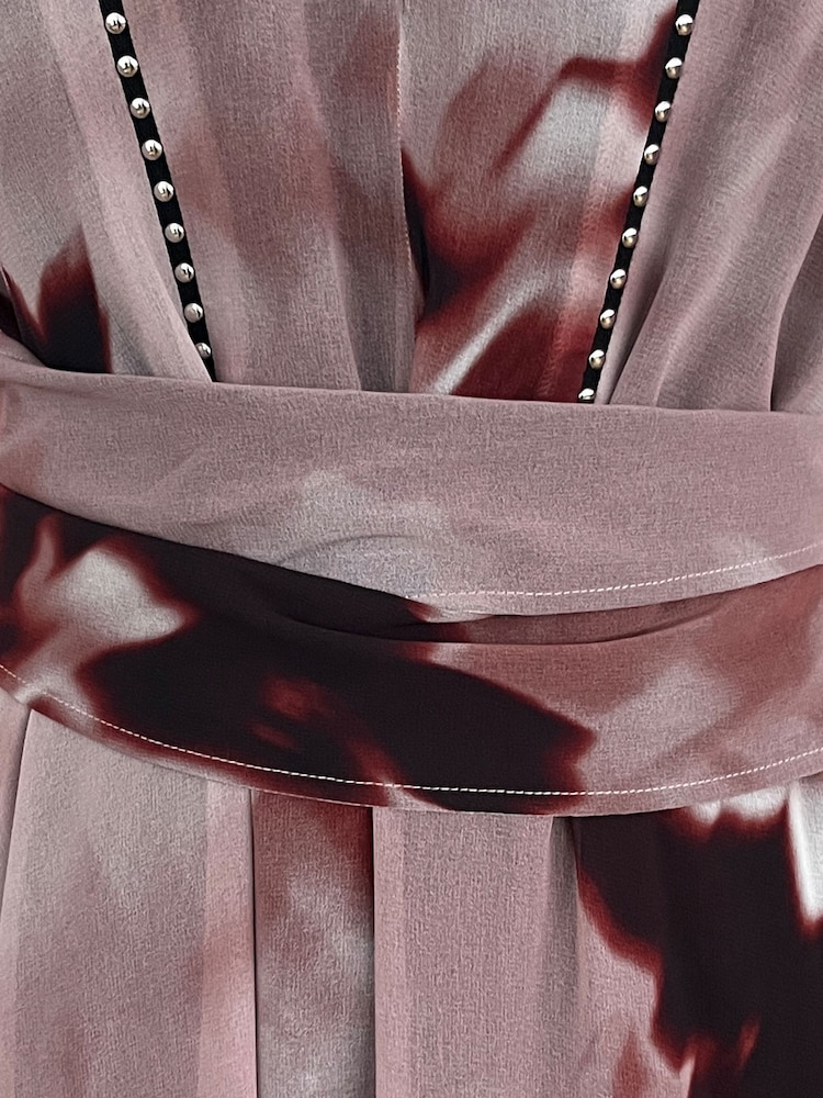 Religion Pink Lilian Maxi V-Neck Occasion Dress With Tie Waist and Stud Neck trim in Ocelot - Image 8 of 8