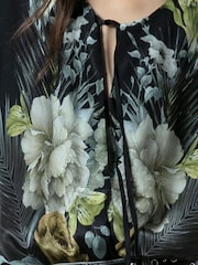 Religion Black Taylor Loose Blouse With Floral Placement Print And Neck Tie With Skull Charms - Image 4 of 4