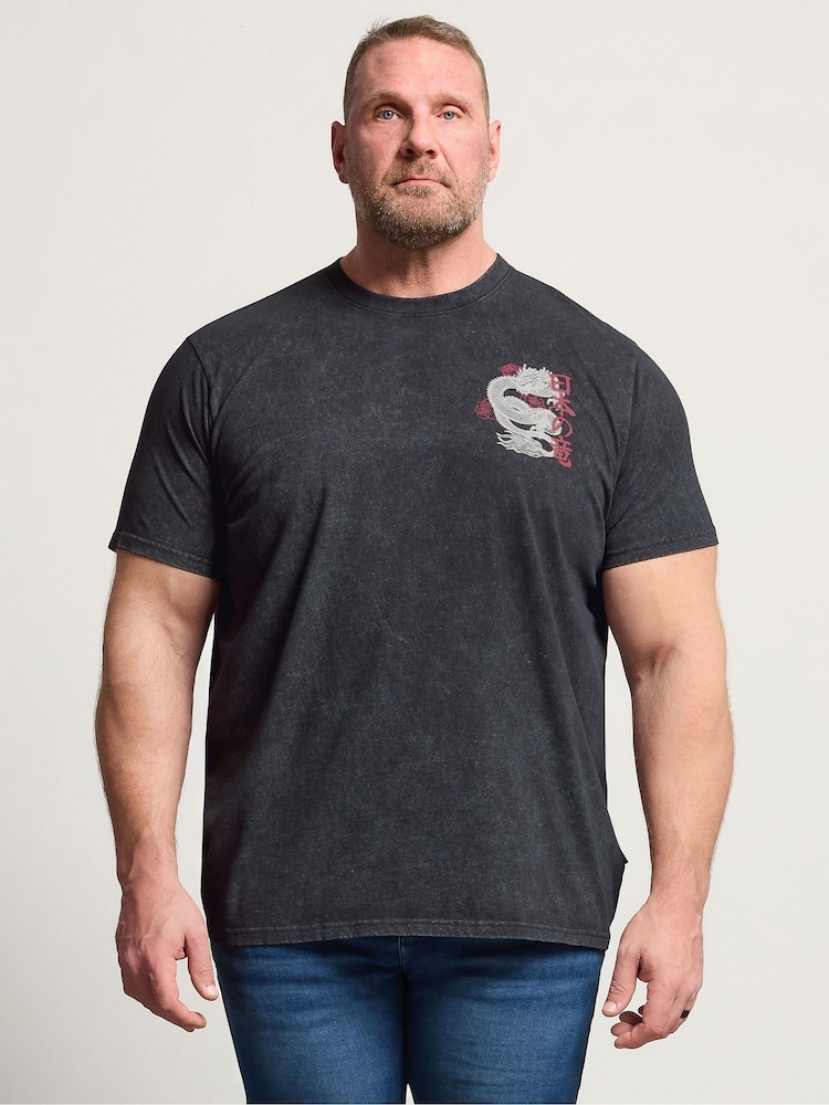 BadRhino Big & Tall Acid Wash Dragon Print T-Shirt - صورة 1 من 7