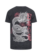 BadRhino Big & Tall Acid Wash Dragon Print T-Shirt - صورة 7 من 7