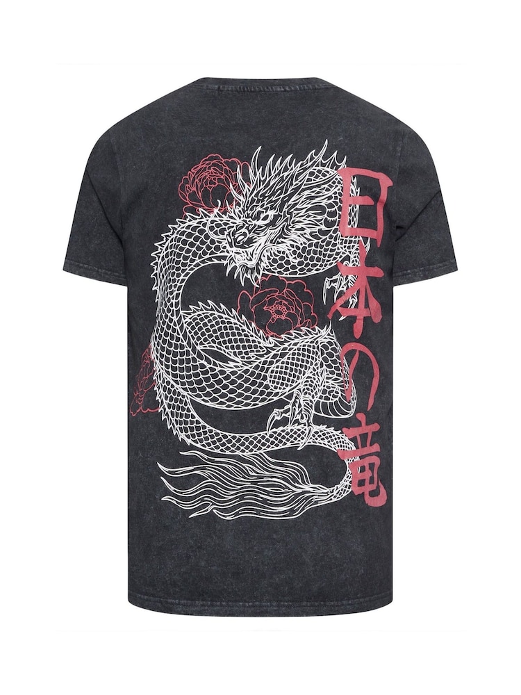 BadRhino Big & Tall Acid Wash Dragon Print T-Shirt - صورة 7 من 7