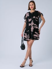 Religion Black Ara Tunic Mini Dress With Ruffle Sleeves And Lace Trim In Prime Ditsy Floral Print - Image 2 of 7