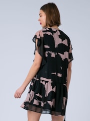 Religion Black Ara Tunic Mini Dress With Ruffle Sleeves And Lace Trim In Prime Ditsy Floral Print - Image 4 of 7