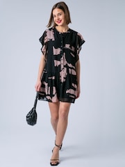 Religion Black Ara Tunic Mini Dress With Ruffle Sleeves And Lace Trim In Prime Ditsy Floral Print - Image 5 of 7