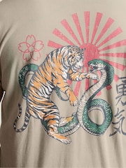 BadRhino Big & Tall Grey Acid Wash Tiger Print T-Shirt - Image 4 of 7