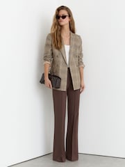 Reiss Neutral Check Sybil Petite Linen Double-Breasted Check Blazer - Image 1 of 7