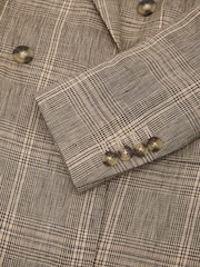 Reiss Neutral Check Sybil Petite Linen Double-Breasted Check Blazer - Image 6 of 7