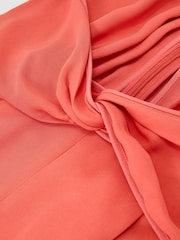 Reiss Coral Pink Akia Twist-Front Halterneck Wide-Leg Jumpsuit - Image 3 of 8