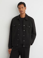 Reiss Black Thom Premium Interlock Twin-Pocket Overshirt - Image 1 of 8