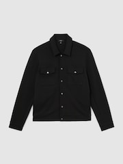 Reiss Black Thom Premium Interlock Twin-Pocket Overshirt - Image 2 of 8