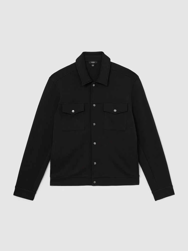 Reiss Black Thom Premium Interlock Twin-Pocket Overshirt - Image 2 of 8