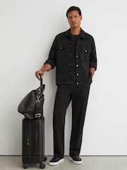 Reiss Black Thom Premium Interlock Twin-Pocket Overshirt - Image 3 of 8
