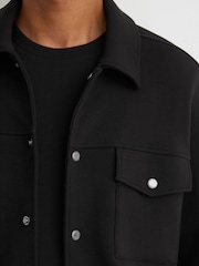 Reiss Black Thom Premium Interlock Twin-Pocket Overshirt - Image 4 of 8
