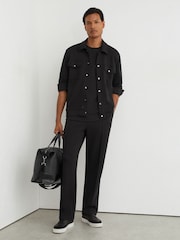 Reiss Black Thom Premium Interlock Twin-Pocket Overshirt - Image 7 of 8
