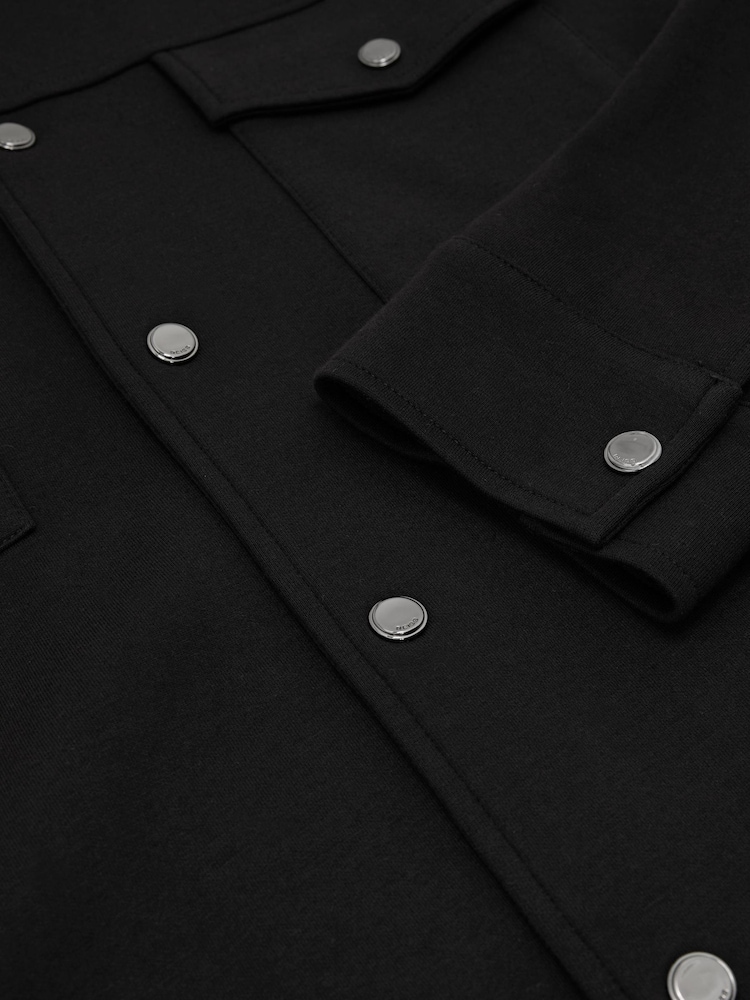 Reiss Black Thom Premium Interlock Twin-Pocket Overshirt - Image 8 of 8