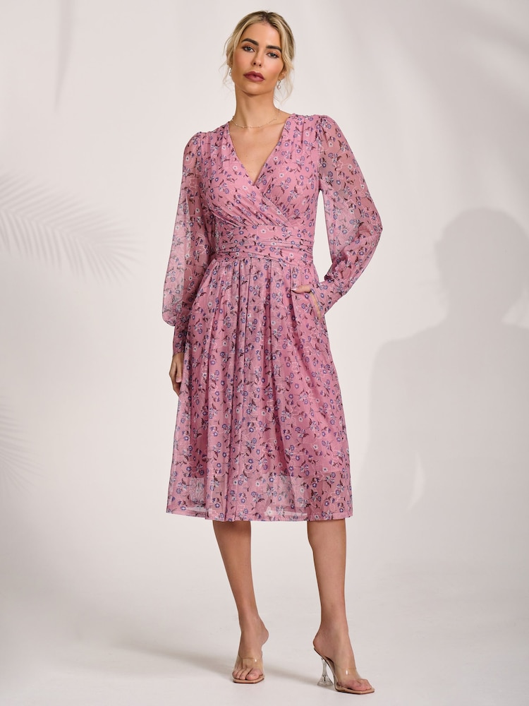 Jolie Moi Pink Lace Long Sleeve Midi Dress - Image 1 of 6 Jolie Moi Pink Lace Long Sleeve Midi Dress - Image 1 of 6