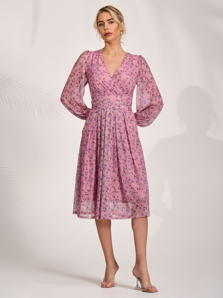 Jolie Moi Pink Lace Long Sleeve Midi Dress - Image 6 of 6 Jolie Moi Pink Lace Long Sleeve Midi Dress - Image 6 of 6